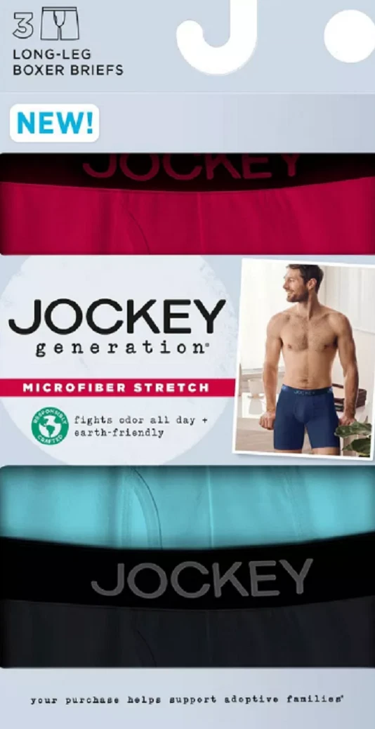 Jockey Generation 3-PK Mens Microfiber Boxer Briefs Long Leg  Berry/Mint/Black S