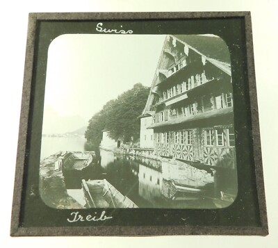 Antike Glas s/w Zauberlaterne Dia Wirtshaus Zur Treib am Vierwaldstättersee Swiss
