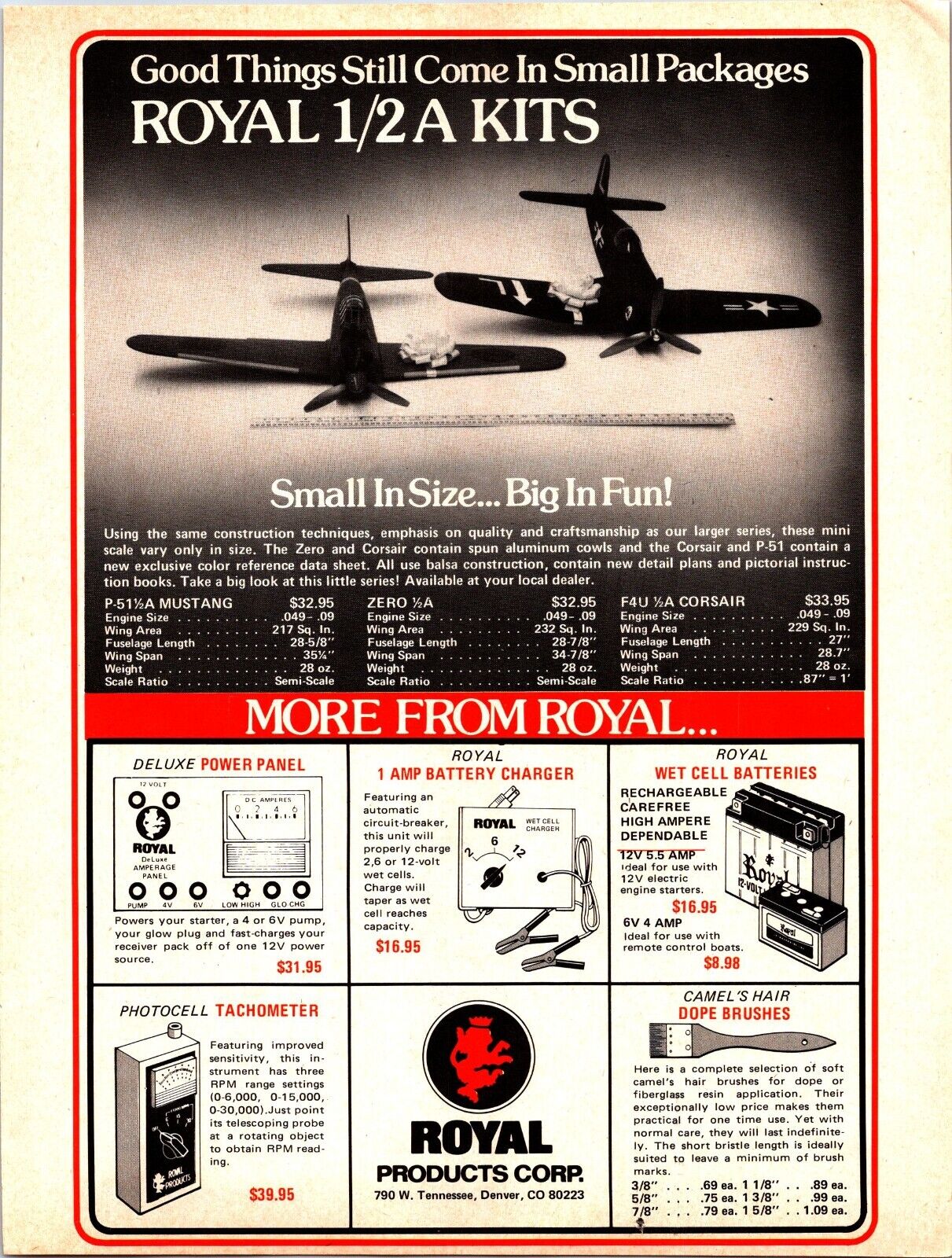 Royal 1/2A Kits RC Vintage 1979 Print Ad Wall Decor P-51