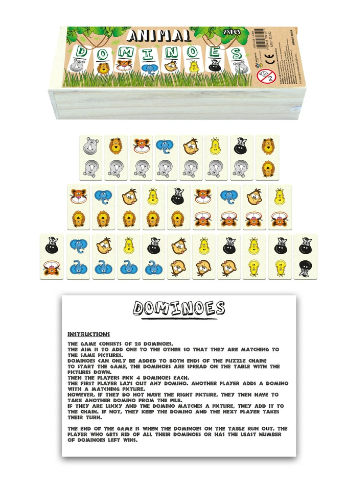 Kids Wooden Farm Classic Dominoes Traditional Game 28pk