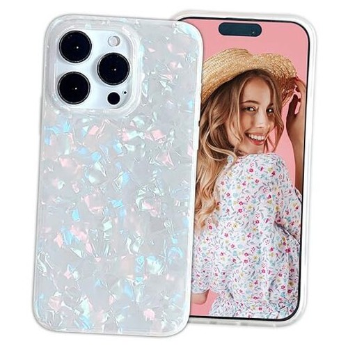 for iPhone 16 Pro Case for Women Girls, Glitter Pearly-Lustre Shell Slices - 第 1/7 張圖片