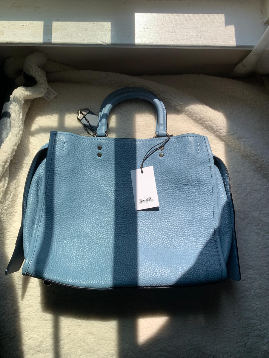 NWT Coach Rogue 30 Pebble Leather Slate Blue Satchel Shoulder Bag