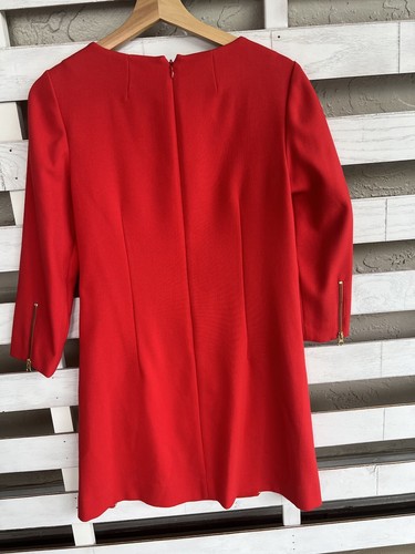J Crew 3/4 sleeve Sheath Dress Double Gold Zipper Red office Holiday 0. - Picture 14 of 18