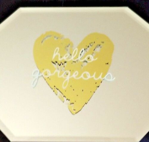 Beveled Mirror Jewelry Trinket Box, Gold Heart & White Stamped "Hello Gorgeous" - Picture 3 of 9