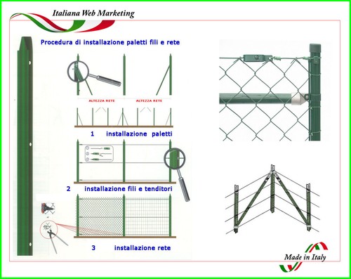 RETE PER RECINZIONE METALLICA PLASTIFICATA KIT CON PALETTI , FILI E TENDITORI - Foto 12 di 12