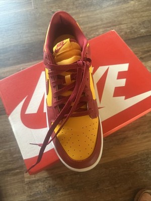 Nike Dunk Low Men's Retro Sneakers Size 12 Midas Gold/Tough Red-White