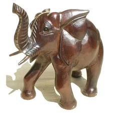 D-Art Collection Teak and Mahogany Solid Wood Large Elephant Statue in Brown