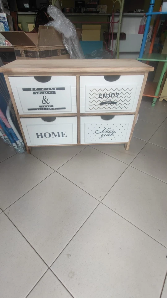 Cassettiera Legno 4 Cassetti Stile Moderno Decorata Home Arredo Casa 68x28x48 cm - Immagine 2 di 4