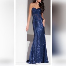 Tony Bowls Le Gala Blue Sequin Gown with Illusion Size 2