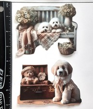 Lot of 2 Vintage Dogs Teddy Bear Bench Suitcase SINGLE LAYER Embellishments 960