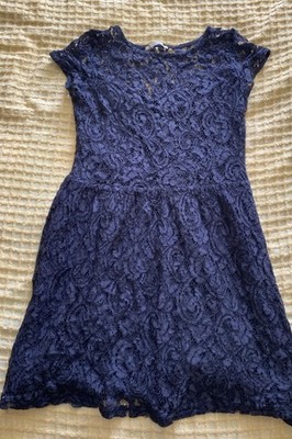 Calliope Damen Kleid Gr. M Blau Spitze A-Linie knielang Kurzarm Reißverschluss