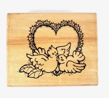 JRL Design N175 Love Birds Heart Wood Mounted Rubber Stamp