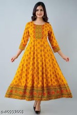 Women's Printed Rayon Comfortable Kurti Rayon Printed Kurti Anarkali yellow