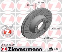 Zimmermann Bremsscheibe BelüFtet Hinten Links FüR Porsche 911 Cabriolet 991 992