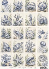 Linglongfin Chinoserie Sea Life A4 Decoupage Rice Paper, Seahorse, Starfish