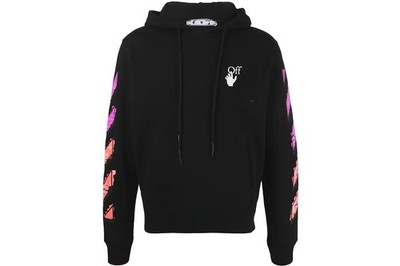 Off-White Black Hoodie Graphic Print Pink Purple Sleeve Design Cotton Knit