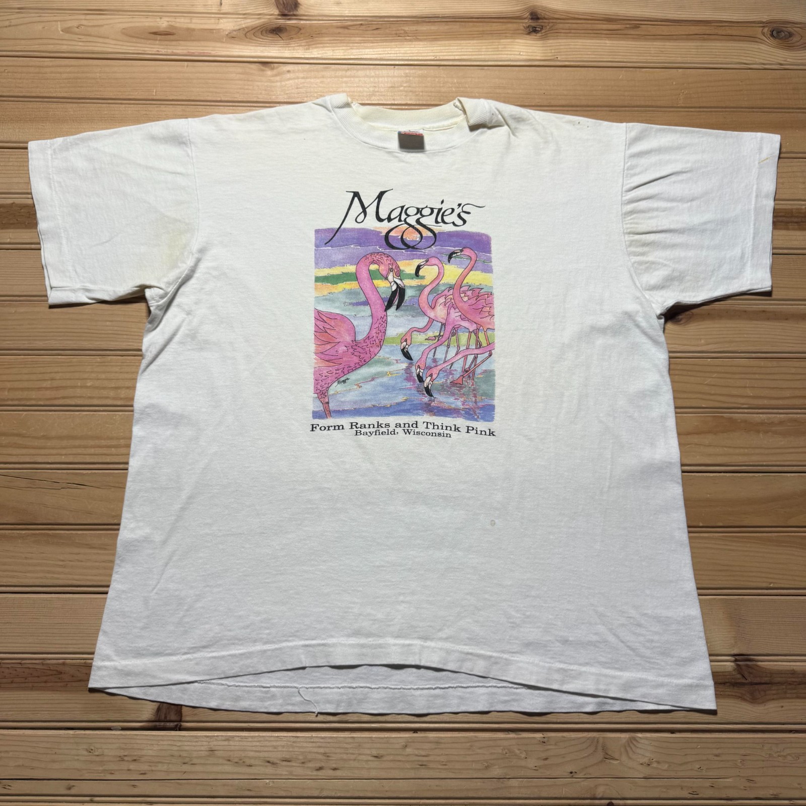 Vintage 90s Flamingos Maggies Bayfield Wisconsin Single Stitch Shirt USA Size XL