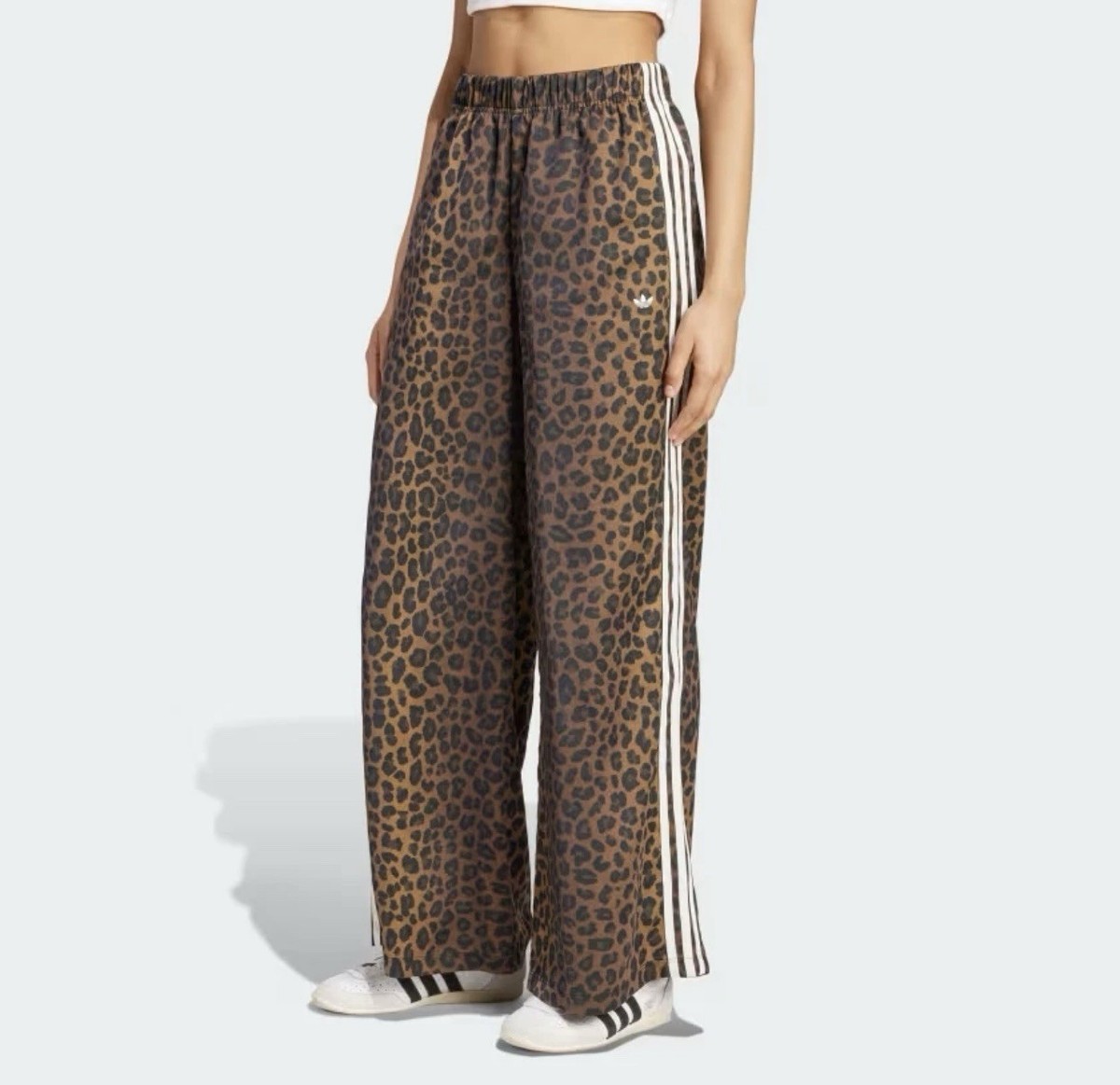 Adidas 'Leopard Print' Satin Wide Leg Track Pant | size XS