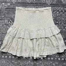 Revolve Spell & The Gypsy Lola Ruched Mini Skirt Small Tiered Neutral Shimmer