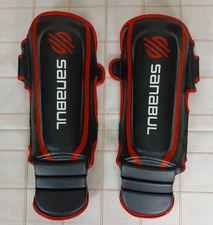 Sanabul Shin Guards Essential Hook & Loop Sz XS Black Red Kickboxing MMA