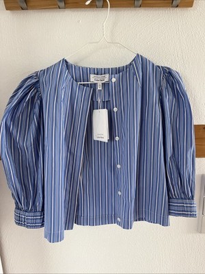 Stockholm Atelier & Other Stories Damen Bluse Folklore Gr. 36 Blau Weiß Neu!