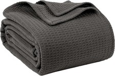 100 Cotton Blankets Queen Size for Bed - Waffle 90" x 90" , Dark Grey