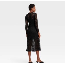 Women's Long Sleeve Midi Lace Dress - A New Day Black Floral