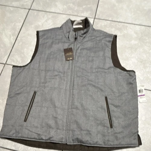 Tasso Elba Men's XXL Gray Herringbone Zip-Front Vest Stand-Up Collar Pockets - product listing photo