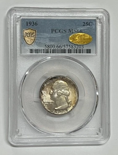 1936 Washington Silver Quarter PCGS MS66 Gold CAC