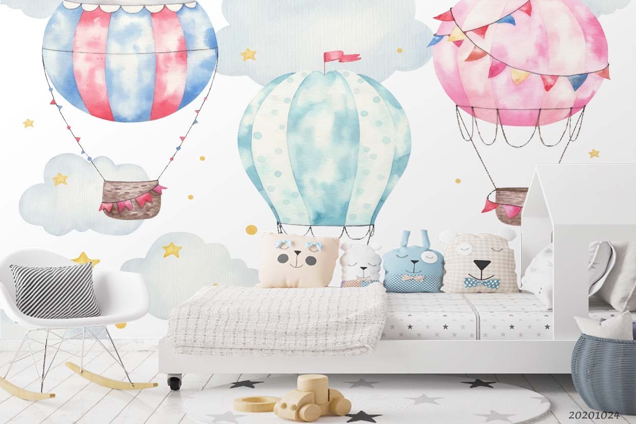 3D Hot Air Balloon Watercolor Wall Murals Wallpaper Murals Wall Sticker