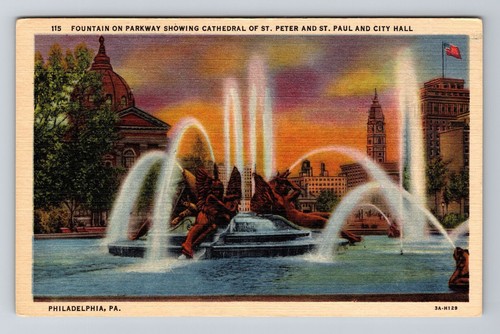 Philadelphia PA-Pennsylvania, Scenic Fountain, Vintage Postkarte