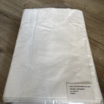 100% Baumwolle Flaches Laken Volle Größe Weiß Perkal 200 Fadenzahl Oberlaken