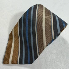 Yves Saint Laurent YSL Necktie Mens 100% Silk Striped Brown Blue Designer Tie