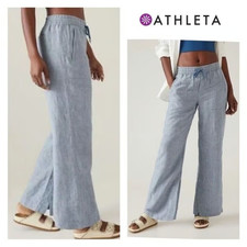  89 ATHLETA - Blue Retreat 100 Linen High-Rise Wide Leg Pants - Women's 6, NEW
