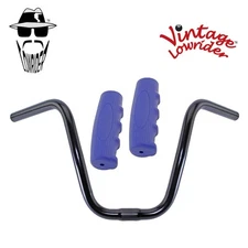 Original Lowrider 9" 25.4 D Handlebar Black 0214 120mm Grips Solid/Blue