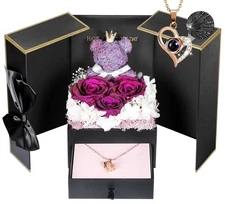 ADDWel Rose Gifts for Women - Preserved Real Roses Forever Purple Flowers wit...