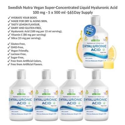 Swedish Nutra Vegan Super-Konzentrierte Flüssige Hyaluronsäure 100mg 5x500ml