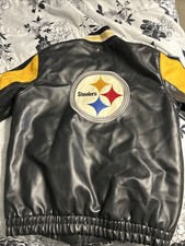 NFL Game Day Pittsburgh Steelers Faux Leather Bomber Jacket Size M Vintage 90s