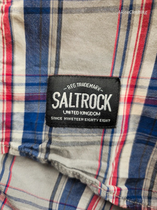 Saltrock Modern Shirt L/XL Grey Blue Red Check Cotton 362 image 5