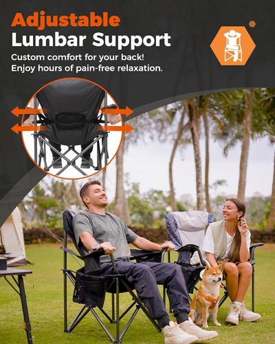 Oversized Heavy Duty Camping Chair with Lumbar Support & Cooler Bag - Black/Grey - Picture 6 of 10