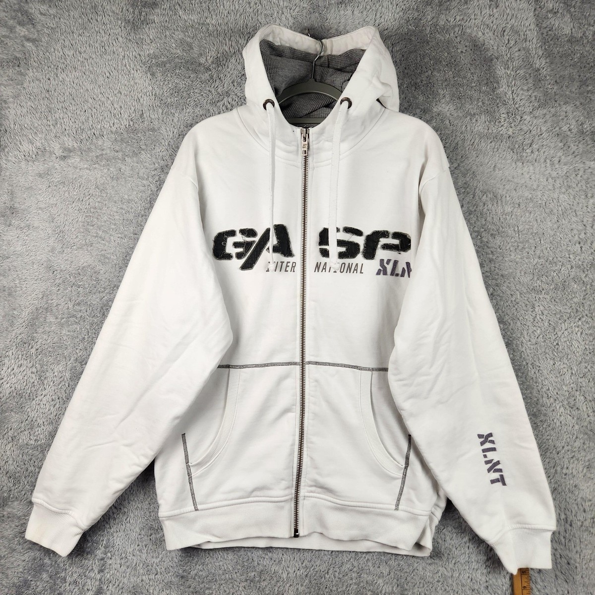 GASP Hoodie Mens XL White Full Zip International XLNT 1.2 lbs 