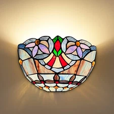 Tiffany Wall Sconces 12" Width Stained Glass Antique Vintage Style Wall Light