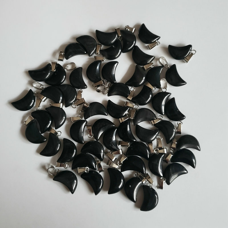 22X14X5mm Wholesale 50pcs Natural Stone Black Obsidian Moon Shape Pendants Bead