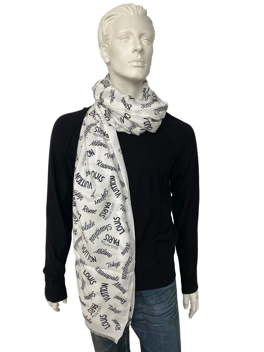 Louis Vuitton Men's White Cotton Silk Cities Scarf MP1926