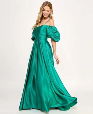 green satin puff sleeve dress Gracie Green Puff Sleeve Wrap Dress Green / Small main image 0