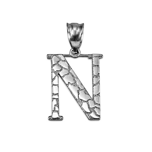 Sterling Silver Nugget Initial Pendant Necklace - Picture 53 of 78