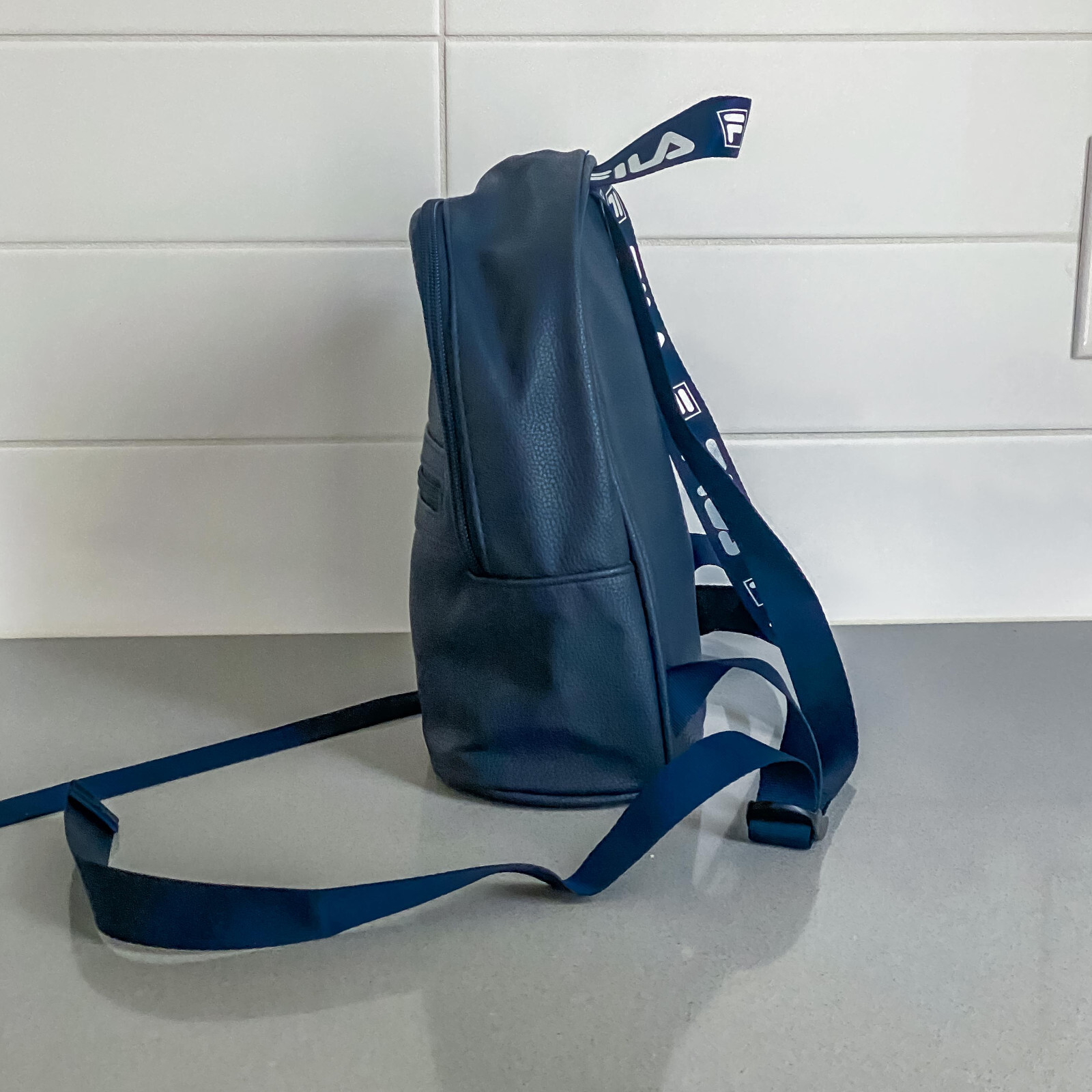 FILA Mini Backpack Adjustable Strap Navy Blue Whi… - image 3