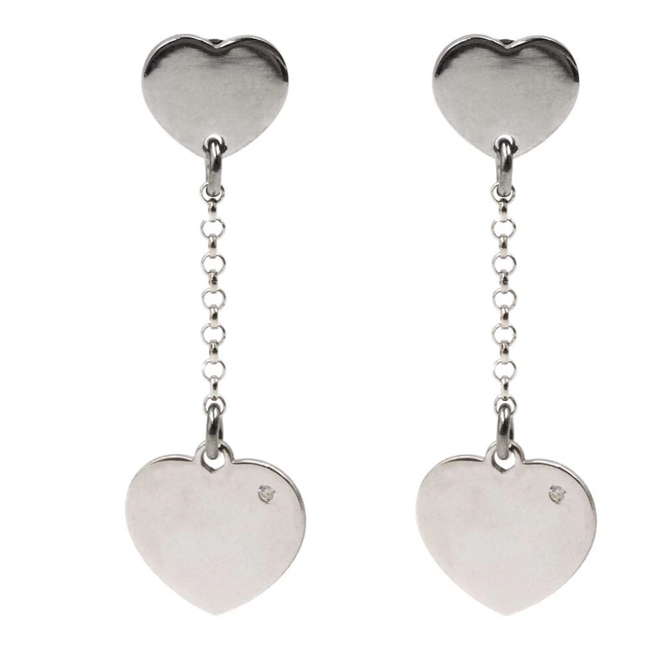 Orecchini in Argento 925 Rodiato Cuore Pendente con Diamante - Immagine 3 di 4