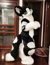 Long Fur Husky Dog Fox Mascot Costume Fursuit Halloween Suit Cosplay 416 