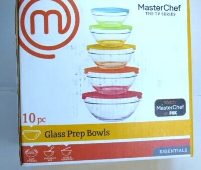 New Set 10 Clear Glass Master Chef Nesting Food Prep 1- 5,7,12, 17, 32OZ. Bowls